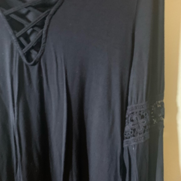 Kontrol Long Sleeve Blouse Lattice Front Embroidered Elbows Size 1X - Picture 5 of 6